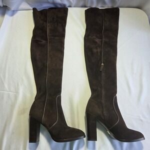 Michael Kors Collection Cutler Brown Suede Over The Knee Block Heel Boots Sz‎ 38